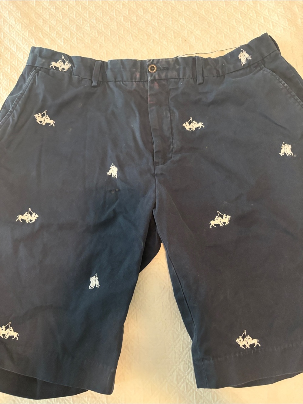 Ralph Lauren Navy Blue Polo Player Embroidered Chino Shorts
